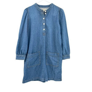 Madewell Womens Blue Denim Patch Pocket Long Sleeve Popover Shirtdress Size S